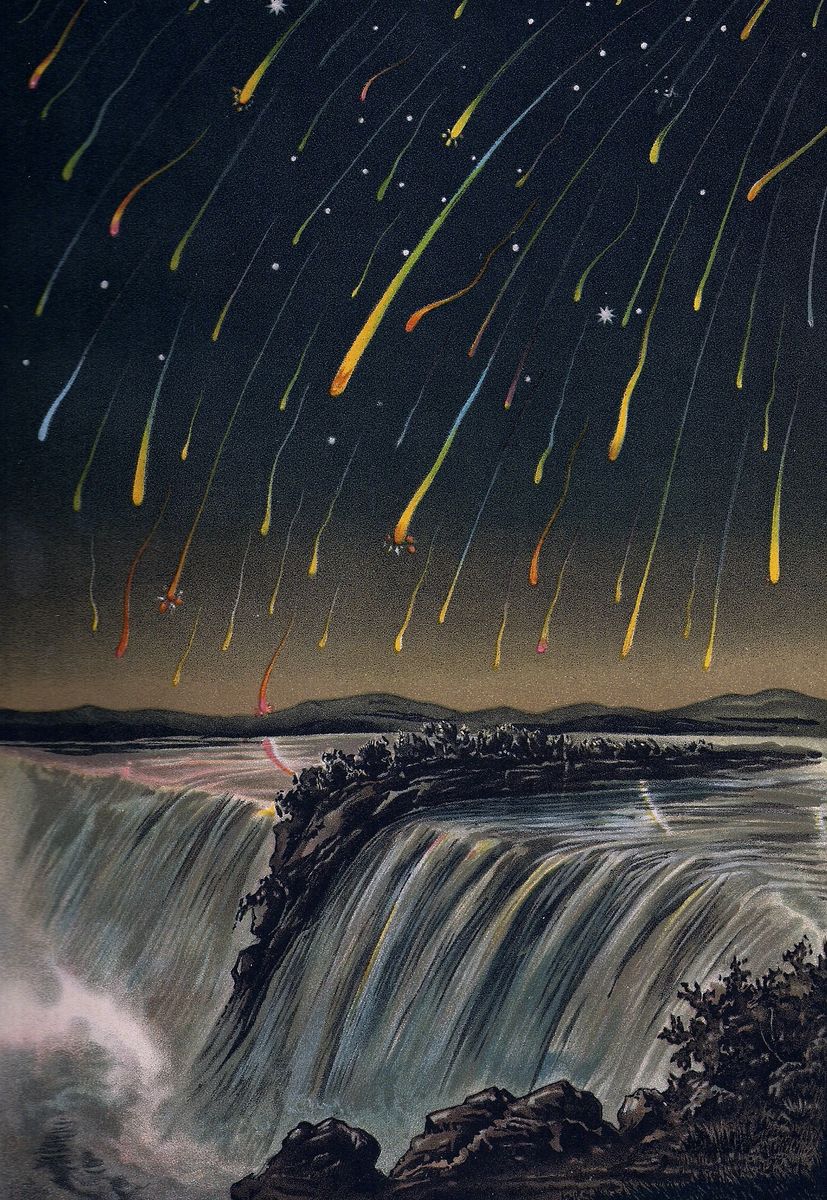 Gravure de la tempête d’étoiles filantes des Léonides de novembre 1833