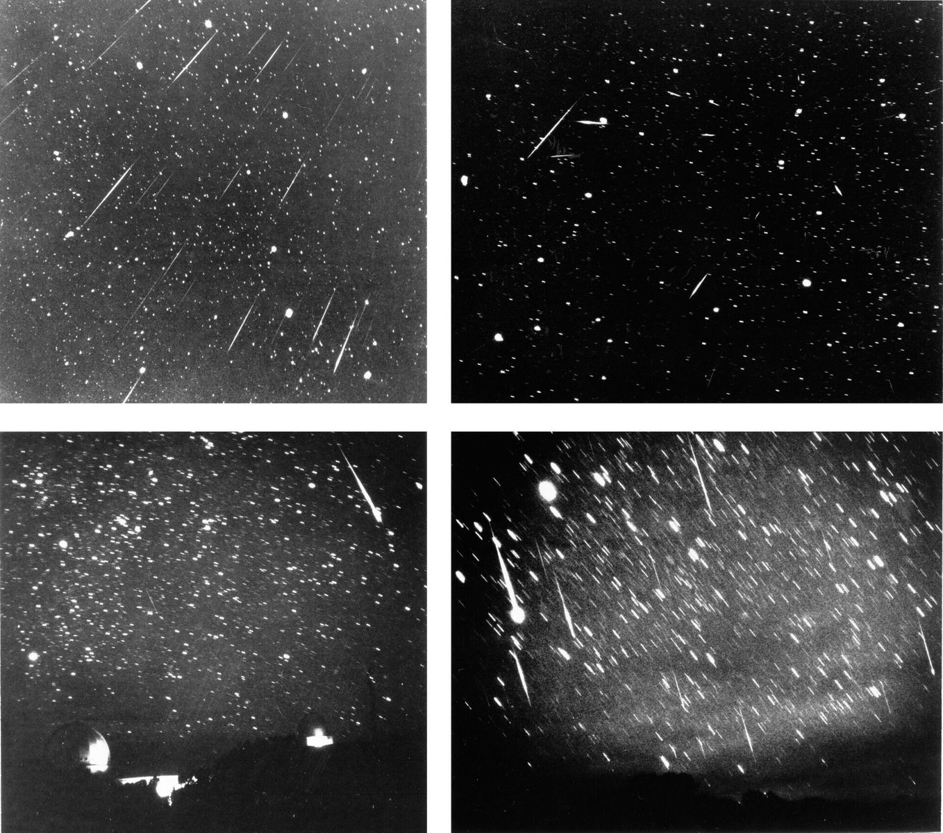 Quatre photographies de la pluie des Léonides de 1966 prises à Kitt Peak