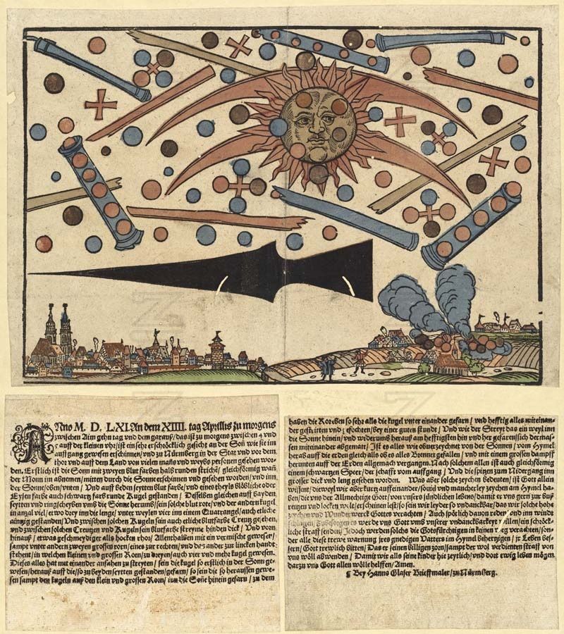 Feuille volante de Hans Glaser décrivant le phénomène céleste observé au-dessus de Nuremberg le 14 avril 1561
